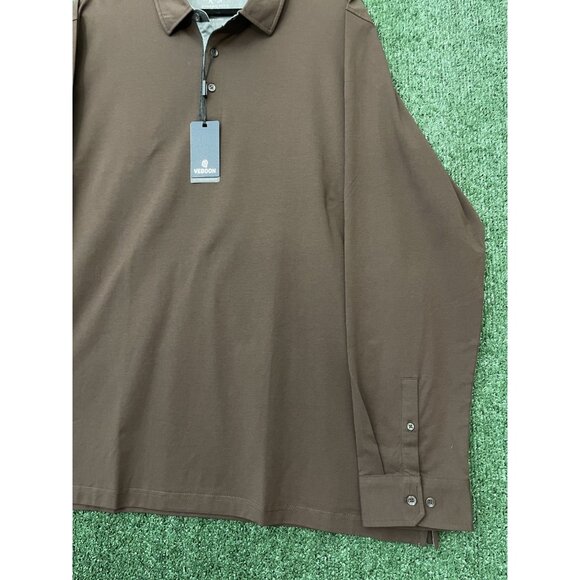 NWT VEBOON Men's Polo Shirt Long Sleeve Cotton Flex Brown Button 1/4 Size 3XL - Picture 3 of 14